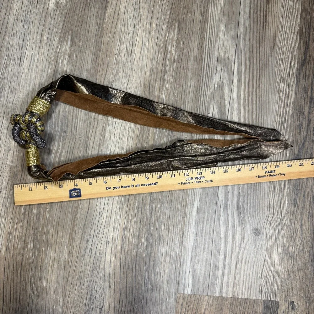 Vintage 90s Y2K Glam Metallic Bronze Leather Wrap Belt Gold Silver‎ Tie Waist Sm